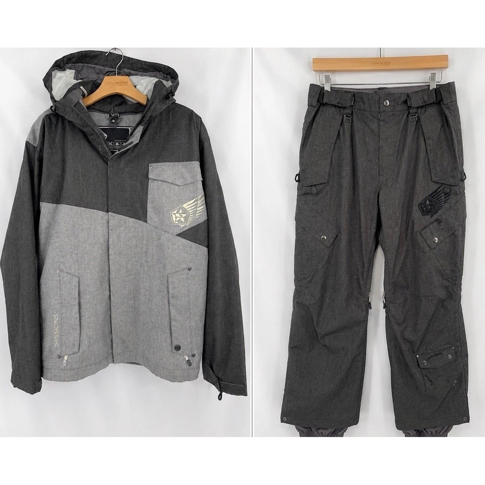 Sessions Ski Jacket & Pants Set-Men's M-RECCO Terrain Series-Snowboard Suit-Gray